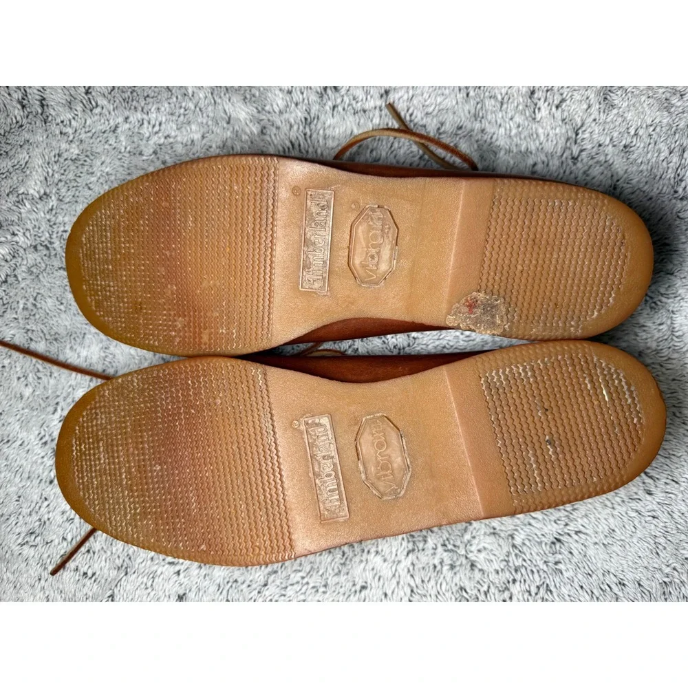 Vintage Timberland USA Made 10M Leather Camp Moc Shoe Vibram Sole Brown Handsewn